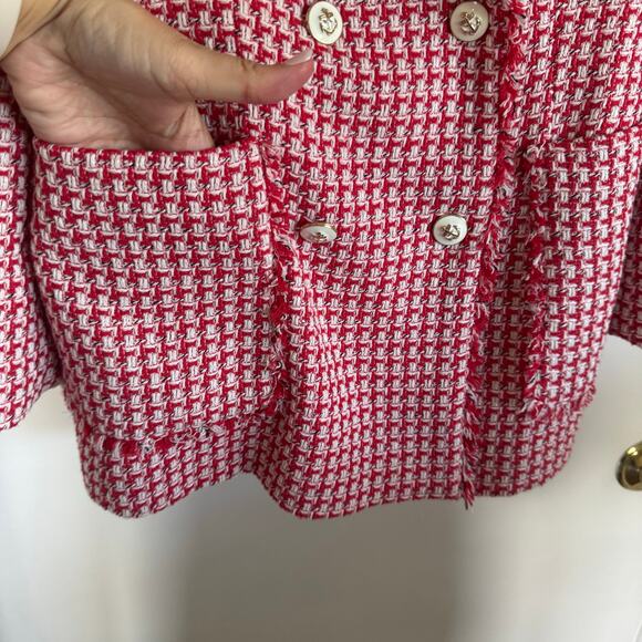 Zara Womens Tailored Double Breasted Red White Tweed Blazer Jacket Size Small - Picture 5 of 11